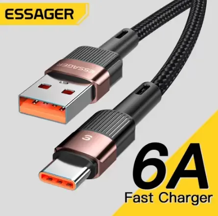 Кабель ESSAGER USB Type-C 6A 66W Q.C. 3.0-4.0 Довжина 50 см Швидкий заряд і передача даних