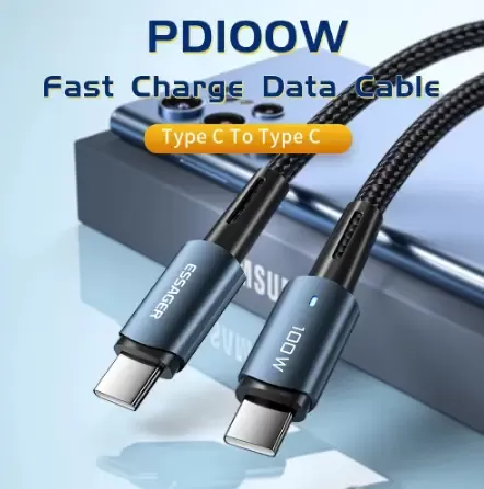 Кабель ESSAGER USB Type-C на Type-C 6А 100W 1 метр Q.C. 3.0-4.0 PD швидка зарядка і передача даних