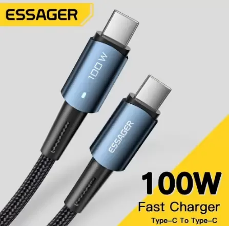 Кабель ESSAGER USB Type-C на Type-C 6А 100W 1 метр Q.C. 3.0-4.0 PD швидка зарядка і передача даних