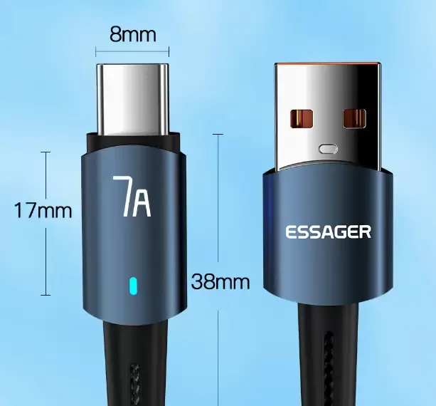 Кабель ESSAGER USB Type-C 7А Q.C. 3.0-4.0 Довжина 1 метр