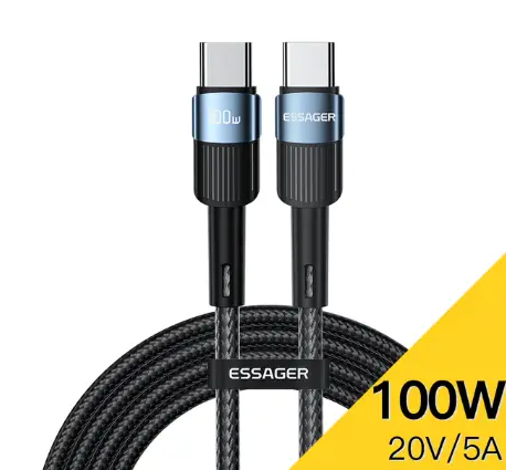 Кабель ESSAGER USB Type-C на Type-C 100W 1 метр Q.C. 3.0-4.0 PD швидка зарядка і передача даних