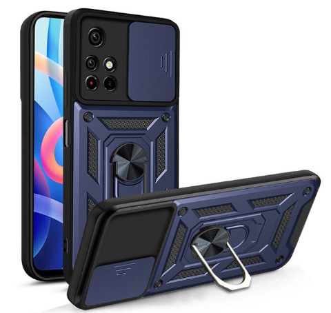 Протиударний чохол з шторкою для камери і підставкою Xiaomi Redmi Note 11 та Xiaomi Redmi Note 11s Колір Синій з чорним