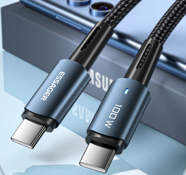 Кабель ESSAGER USB Type-C на Type-C 6А 100W 1 метр Q.C. 3.0-4.0 PD швидка зарядка і передача даних