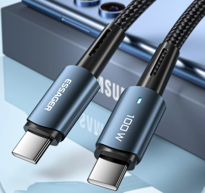 Кабель ESSAGER USB Type-C на Type-C 6А 100W 1 метр Q.C. 3.0-4.0 PD швидка зарядка і передача даних