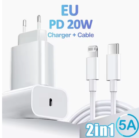 Швидкий зарядний пристрій TYPE-C з кабелем lightning - type-c 1м QC 3.0 PD 20 Вт для Apple iPhone
