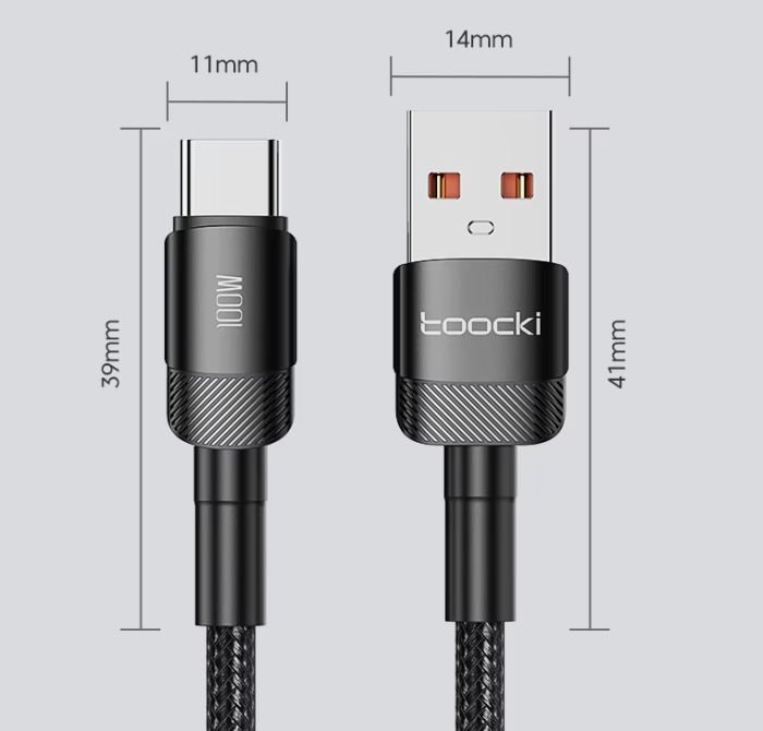 Кабель Toocki USB - Type-C 5А 100W 1 метр Q.C. 3.0 4.0 швидка зарядка і передача даних