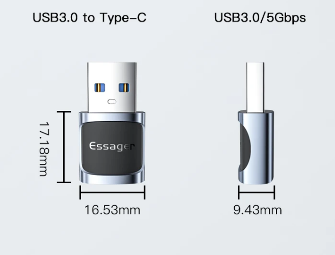 Перехідник-адаптер Essager USB A 3.0 на type-c