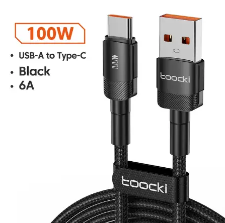 Кабель Toocki USB - Type-C 5А 100W 0.25 метра Q.C. 3.0 4.0 швидка зарядка і передача даних