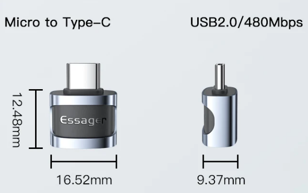 Перехідник-адаптер Essager OTG micro USB на type-c