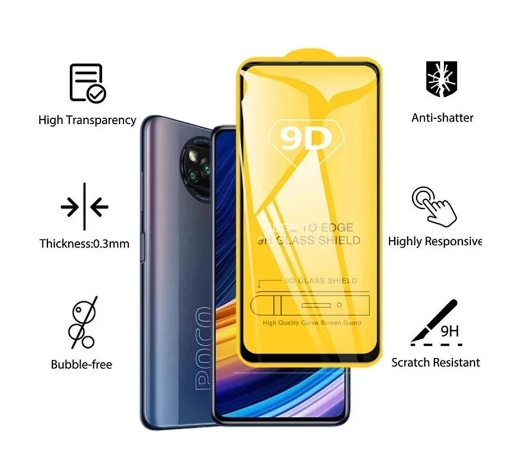 Захисне скло 9D Xiaomi POCO X6 та Xiaomi POCO X6 Pro повне проклеювання міцність 9H ксіомі